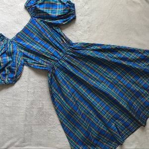 VTG 60s 70s MaggeeO Rainbow Plaid Puff Sleeve Dress Cottagecore Prairie